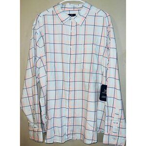 George Men's Long Sleeve Button-Up Shirt 2XL White With Pink & Blue Plaid Patter